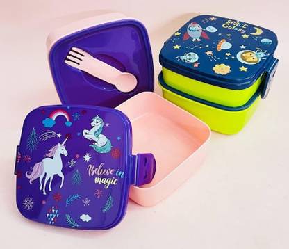 Tera13 Unicorn Tiffin Box for Kids Girl Space Lunch Box for Boys 2 Containers Plastic Office Lunch Box