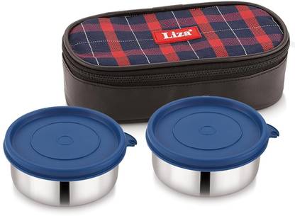 Liza Steel Lunch 2 Tiffin Box Stainless Steel Bowl Pouch Food Grade PU Insulated Blue 2 Containers Lunch Box