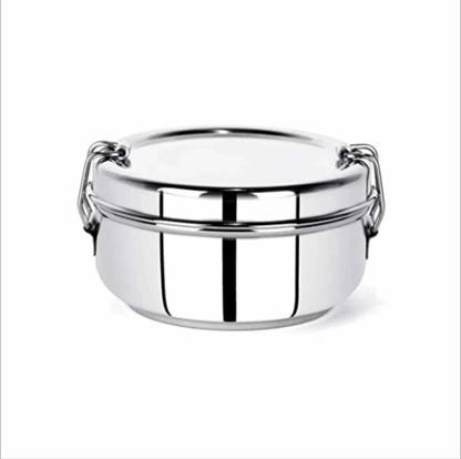 Silvester Round Stainless Steel Lunch box with Separate Partition Plate & Locking Clip 1 Containers Lunch Box
