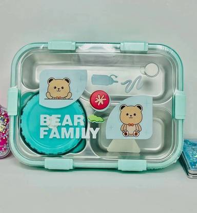 Pretty Pearl BearHug Bento Box: 3-Compartment Thermal Lunchbox for Kids & Adults 3 Containers Lunch Box