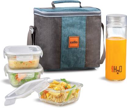 cello Elite Square, Leakproof, Microwave safe, (3 x 320 ml, 1 x 500 ml) 4 Containers Lunch Box