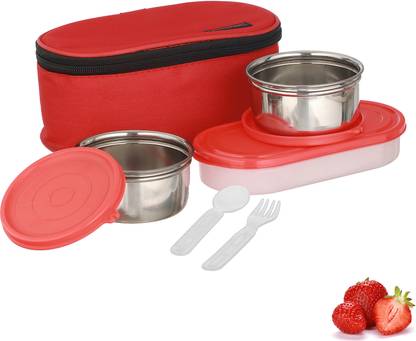 Trueware Tasty Double decker 2+1-Red | BPA Free | Leak Proof | Food Grade | 3 Containers Lunch Box