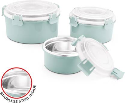Classic Essentials Stainless Steel Microwave Safe Leak & Spill Proof Food Storage, Blue 3 Containers Lunch Box
