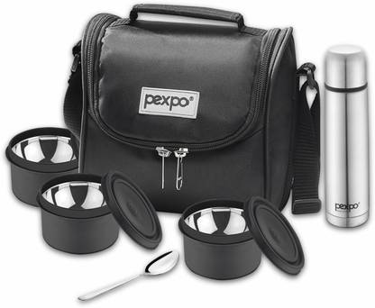 pexpo Steel Meal Box Royal with Vacuum Insulated Flask and 1 Spoon 3 Containers 3 Containers Lunch Box