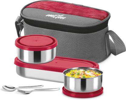 MILTON Master Stainless Steel Lunch Box With Insulated Jacket, Red 3 Containers Lunch Box