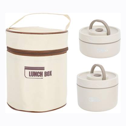 YELONA 2 Layer Bento Thermal Insulated Lunch/Tiffin Box With Bag & Cutlery For Office 2 Containers Lunch Box
