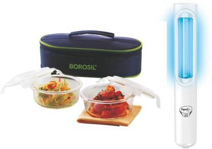 BOROSIL Glass Lunch Box Horizontal and UV Sanitizing Lamp , 2 Containers Lunch Box