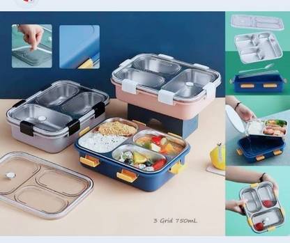 DNP Assorted Stainless Steel Lunch Box (Set Of 1) colour may Vary 3 Containers Lunch Box