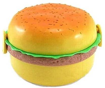 RQPFAB Burger Shape Round Lunch Box 3 Containers Lunch Box 2 Spoons(600 ml) 3 Containers Lunch Box