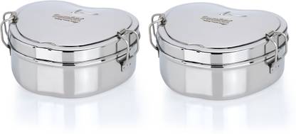 Sumeet Stainless Steel Apple Lunch Box with Steel Separator Plate & Locking Clip,650ML 2 Containers Lunch Box