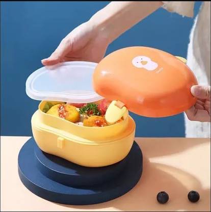 SKYZONE Plastic Leakproof Lunch Box, Insulated Tiffin Box, Mango Shape Tiffin Box 2 Containers Lunch Box