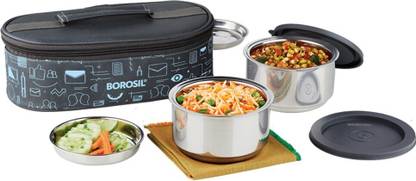 BOROSIL Carry Fresh Lunchbox, 2pc Set (280ml Each), Horizontal Tiffin for Office, School 2 Containers Lunch Box