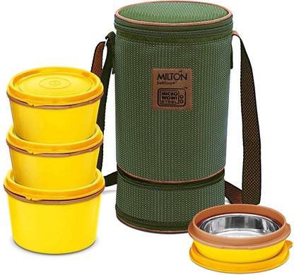 मिल्टन Flexi Insulated Tiffin, 200, 350, 500 ml, Yellow 4 कंटेनर लंच बॉक्स