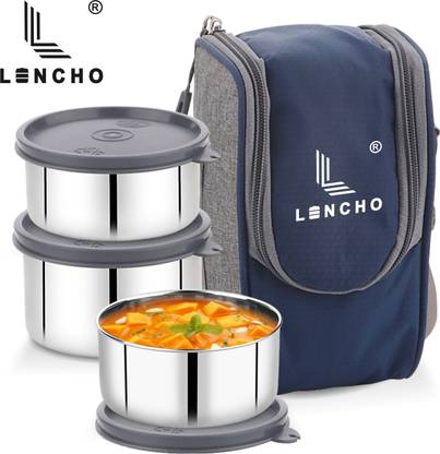 Lencho Flexi3 Stainless Steel Lunch Box (containers - 1*350,2*250ml each) 3 Containers Lunch Box