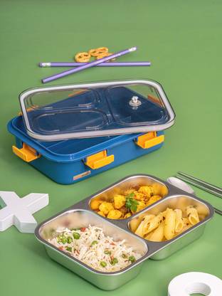 Goodhomes 3 partition 750ml Lunch Box with Spoon & Chopsticks 1 Containers Lunch Box