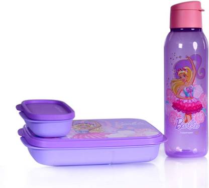 TUPPERWARE Barbie Kids Plastic Lunch Set 2 Containers Lunch Box
