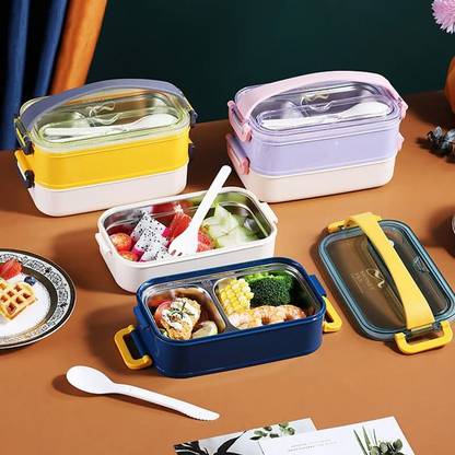 ROOHI ENTERPRISE Leak-Proof Thermal Insulation Double Layer Lunch Boxes WITH MicrowavE 3 Containers Lunch Box