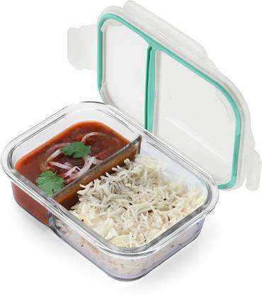Oliveware Elite Pro Two Compartment Lunch Box Set of 2 | Borosilicate Glass 1 Containers Lunch Box