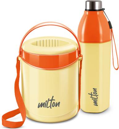 MILTON Essential Gift Set, Kool Hexone Bottle, 720ml and Econa Lunch Box, 900ml, Ivory 3 Containers Lunch Box
