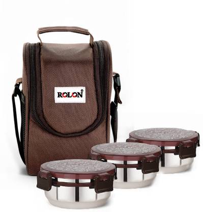 ROLON Lunch Lock 3 | Brown | 3 Airtight Containers | Insulated Lunch Bag 3 Containers Lunch Box