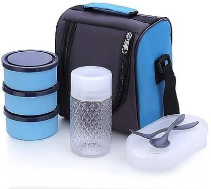 GLAMEXYMART Premium Lunch Box With bottle 5 Compartment With 2 Spoon Lunch Box 5 Containers Lunch Box