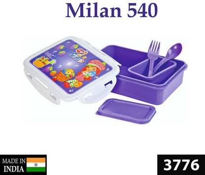 SEE INSIDE MILAN 540 Cartoon Printed Plastic Square Lunch Box With Spoon 1 Containers Lunch Box