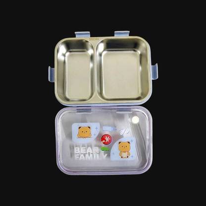 Stainless Steel 2 Compartment Blue Lunchbox 750ml _ZZN13 2 Containers Lunch Box