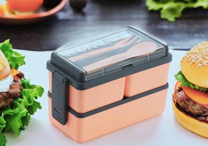 Pinkwhale New Rectangular Classy 3 Section With 1 Spoon & 1 Fork 3 Containers Plastic School Lunch Box