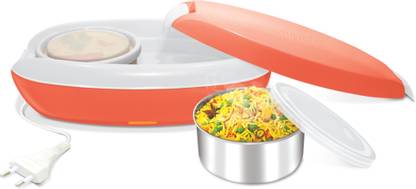 MILTON Electric Tiffin (2 Stainless Steel Containers, 260 ml Each), Orange 2 Containers Lunch Box