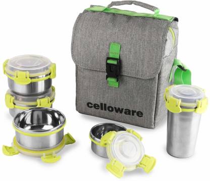 cello Max Fresh Estella Airtight and Leak Proof Stainless Steel Lunch Box Combo 5 Containers Lunch Box