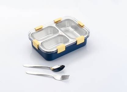 Welkin 3 compartment & leak proof steel lunch box with fork &spoon (850 ml, thermowere) 1 Containers Lunch Box