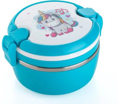 Penario Stainless Steel Round Shape Lunch Box For Kids 2 Containers Lunch Box 2 Containers Lunch Box
