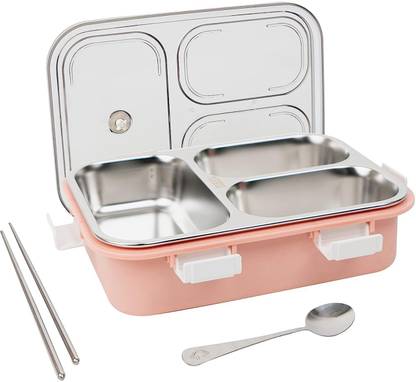 RBGIIT Lunch Box with Chopstick, Spoon Lid Office Food Container 3 Compartment K02 1 Containers Lunch Box