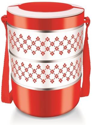 PATEL. PATEL JIO D-3 Double Wall Insulated Adjustable inside S.S Tiffin hot/cold Red 3 Containers Lunch Box