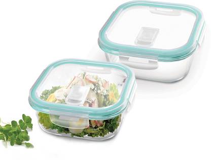 KAVYACRASH Hi Borosilicate Clip Fresh Square Glass Container 2 Containers Lunch Box
