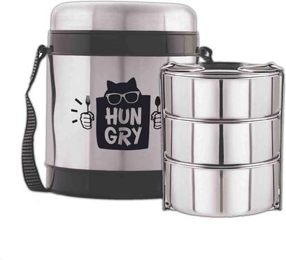 ROLON Max Steel 3 | 3 Stainless Steel Containers | Stainless Steel Insulated Lunch Box 3 Containers Lunch Box