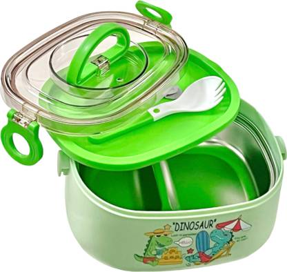 Le Delite Dinosaur Lunch Box for Kids Insulated plate Box - ,Cartoon steel Tiffin 2 Containers Lunch Box