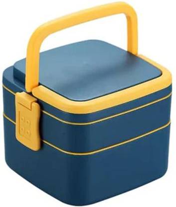 JIYANSH GREEN DOUBLE-LAYER PORTABLE LUNCH BOX STACKABLE WITH CARRYING HANDLE AND SPOON 2 Containers Lunch Box
