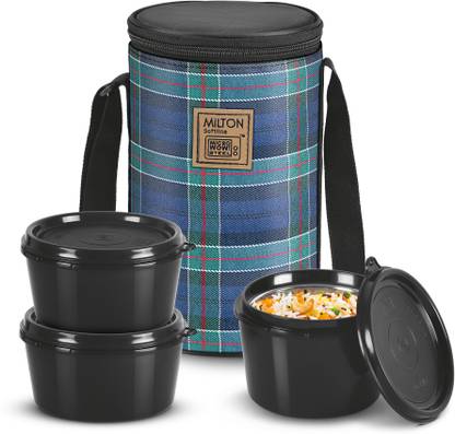 MILTON Lofty Tiffin (3 Containers,1 X 320 ml, 2 X 450 ml each) With Jacket, Navy Blue 3 Containers Lunch Box
