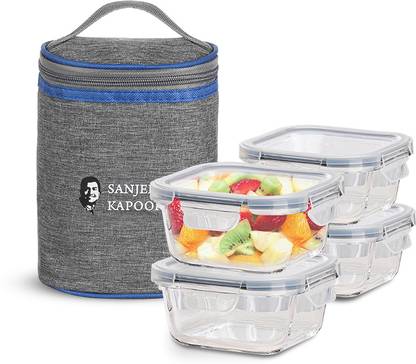 Sanjeev Kapoor Boston Square Lunch Box 4x400 M-set of 4 Pcs With Bag 4 Containers Lunch Box