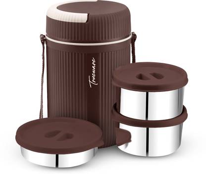 Trueware 2 Insulated Hot Lunch Box With 2 SS Container 300 ML & 1 SS Container 200ML 3 Containers Stainless Steel, Plastic Office Lunch Box