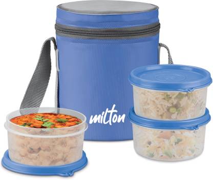 MILTON Softline Foodie Insulated Lunch Box, Set of 3, (280 ml each), Blue, Leak Proof 3 Containers Lunch Box
