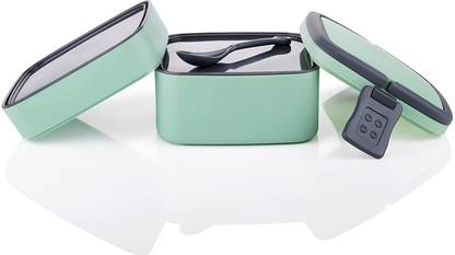 RENSI RENSI_ Compartment Double-Layer Square Lunch Box with Handle Insulated Lunch Box 2 Containers Plastic Office Lunch Box