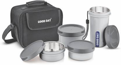 Good Day Easy Meal Combo 3 Containers 1 Glass with Detachable Inner Steel 3 Containers Lunch Box