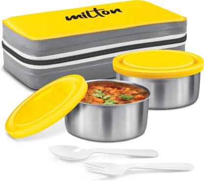 MILTON New Mini Insulated Tiffin with 2 , 280 ml Each, Yellow 2 Containers Lunch Box