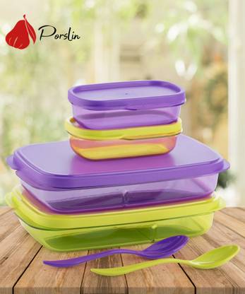 Porslin 4 Compartment Violet and Green Tiffin Box Lunch Box Office, School. Collage Use 4 Containers Lunch Box