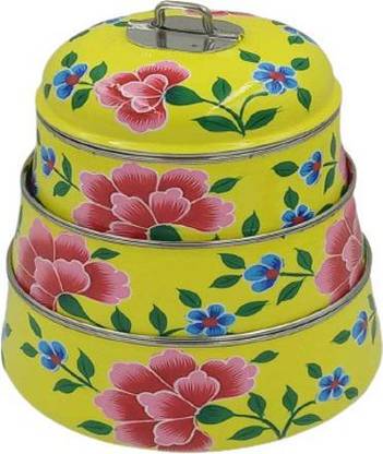 Paradise Farm Inn Elegant Kashmiri Enamelware Tiffin 3 Containers Lunch Box