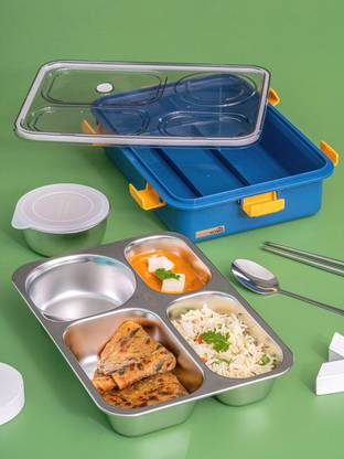 Goodhomes 4 partition Lunch Box with container, Spoon & Chopsticks 1 Containers Lunch Box