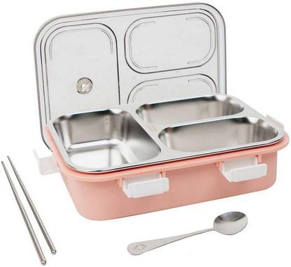 RBGIIT Leakage Proof Stainless Steel Lunch Box with Chopstick, Spoon 3 Compartment K0 3 Containers Lunch Box