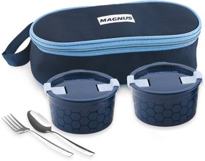 Magnus Microwave Safe Olive 2 Steam lock Steel|Washable Pouch And Leakproof 2 Containers Lunch Box